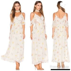 Free People White Floral Cold-Shoulder Maxi Dress
